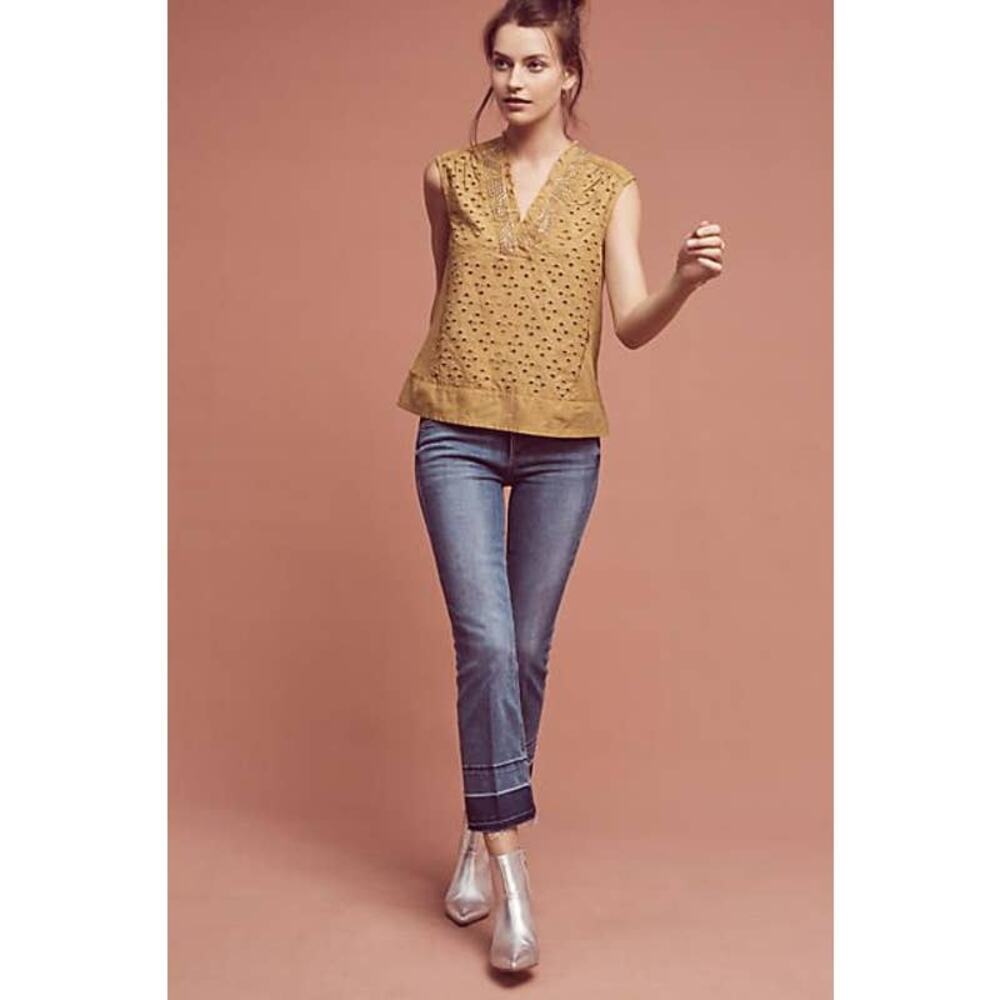 Anthropologie Akemi + Kin Cadiz Top Size XS Gold Yellow Embroidered Eyelet Boho